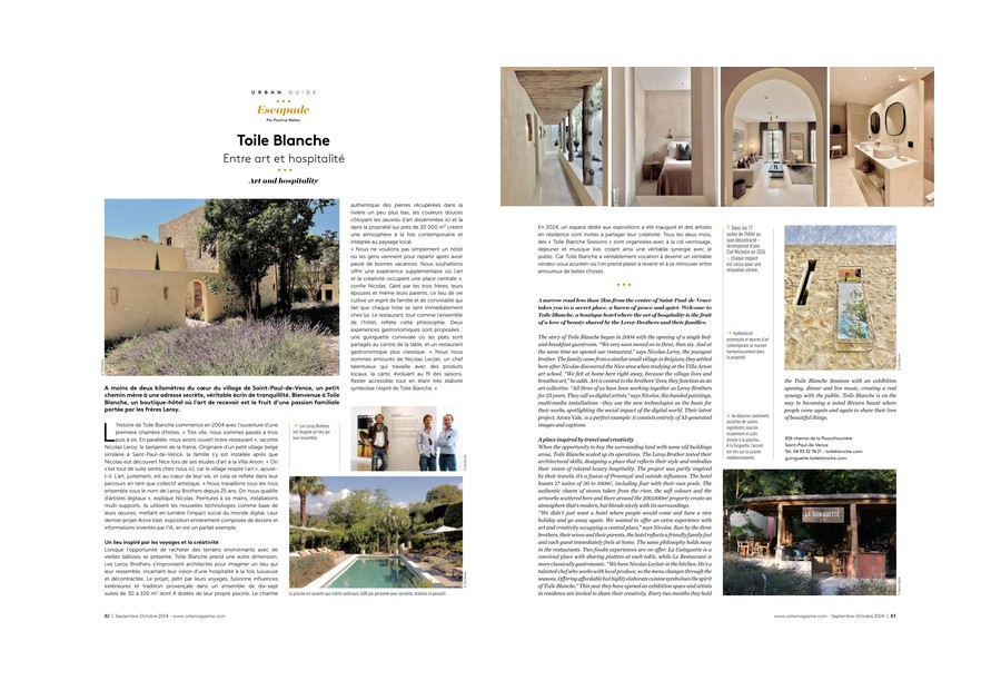 Côte Magazine — couverture presse Toile Blanche