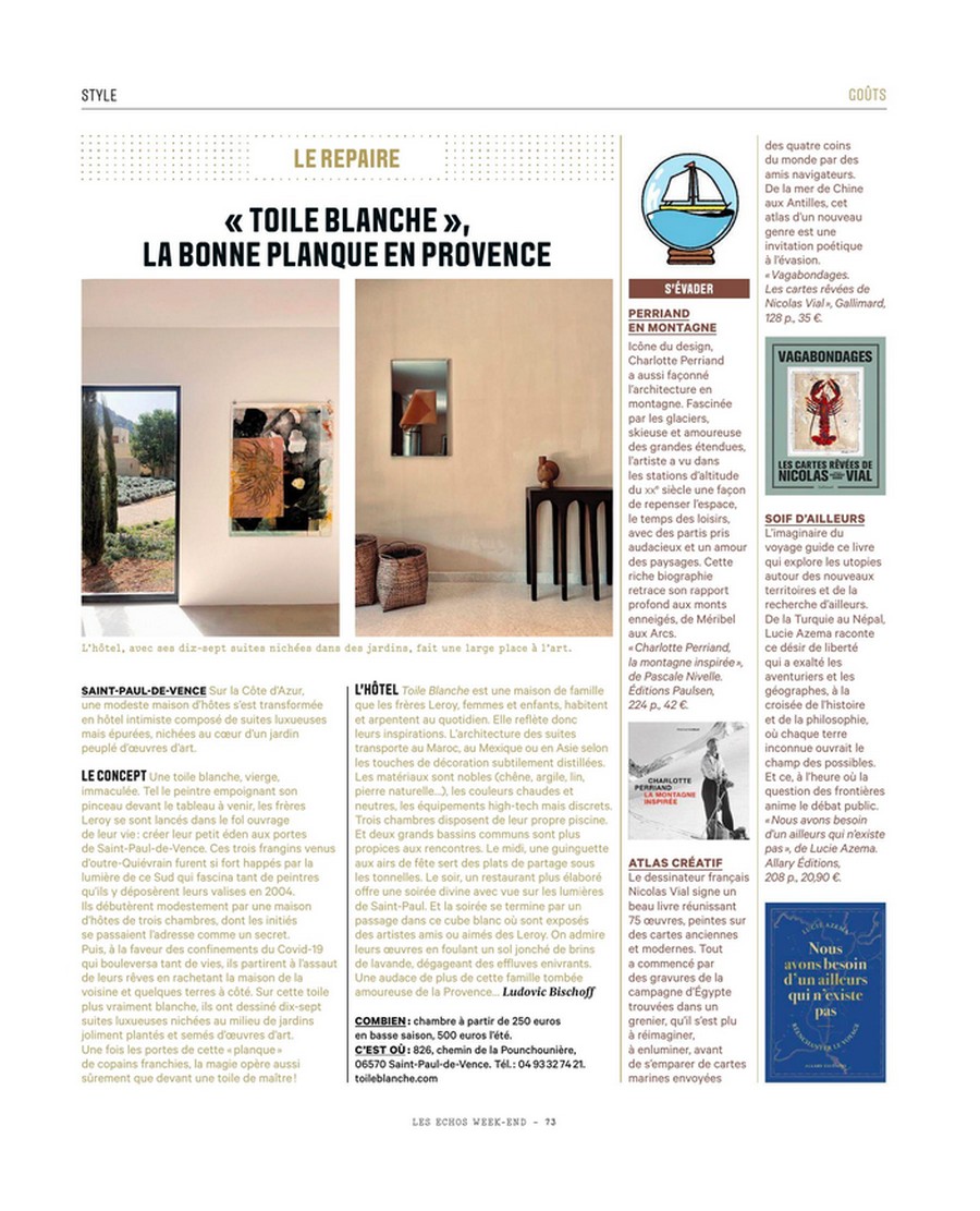 Les Echos Weekend — couverture presse Toile Blanche