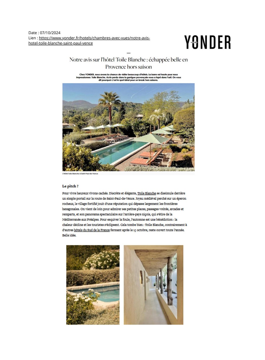 Yonder — couverture presse Toile Blanche