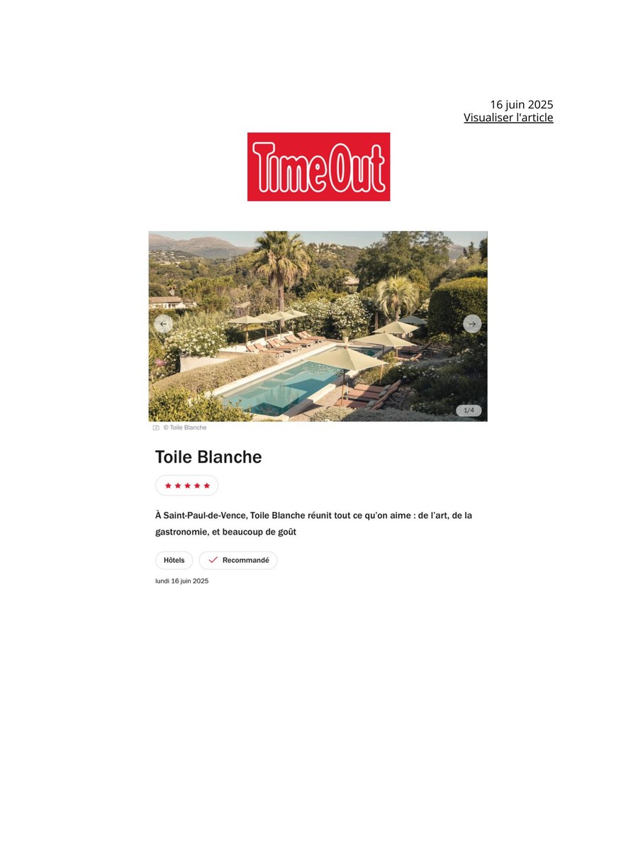 Time Out — couverture presse Toile Blanche