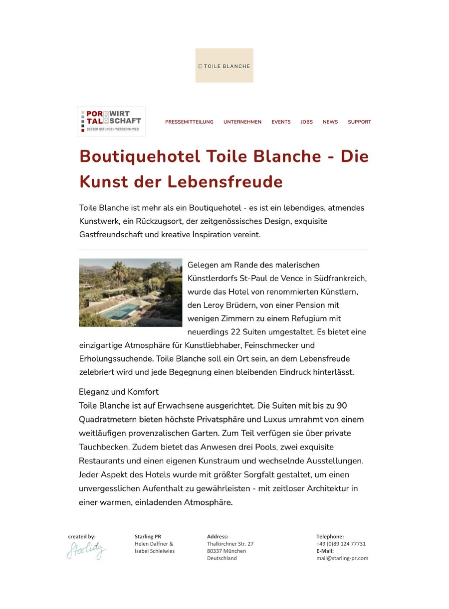 Portal Der Wirtschaft — couverture presse Toile Blanche