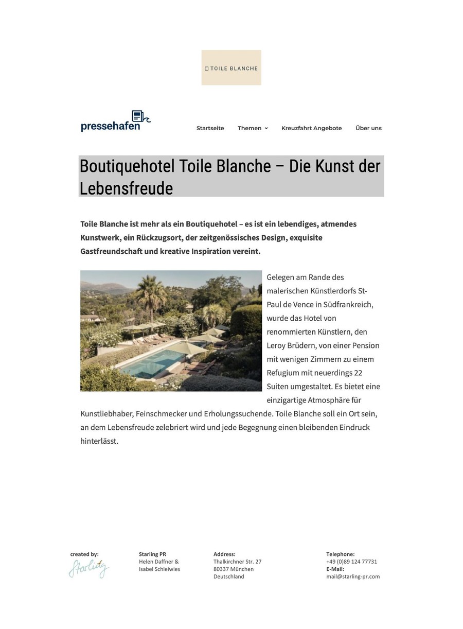 Pressehafen — couverture presse Toile Blanche