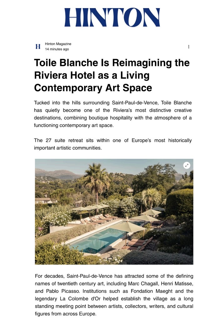 Hinton (UK), Toile Blanche press coverage