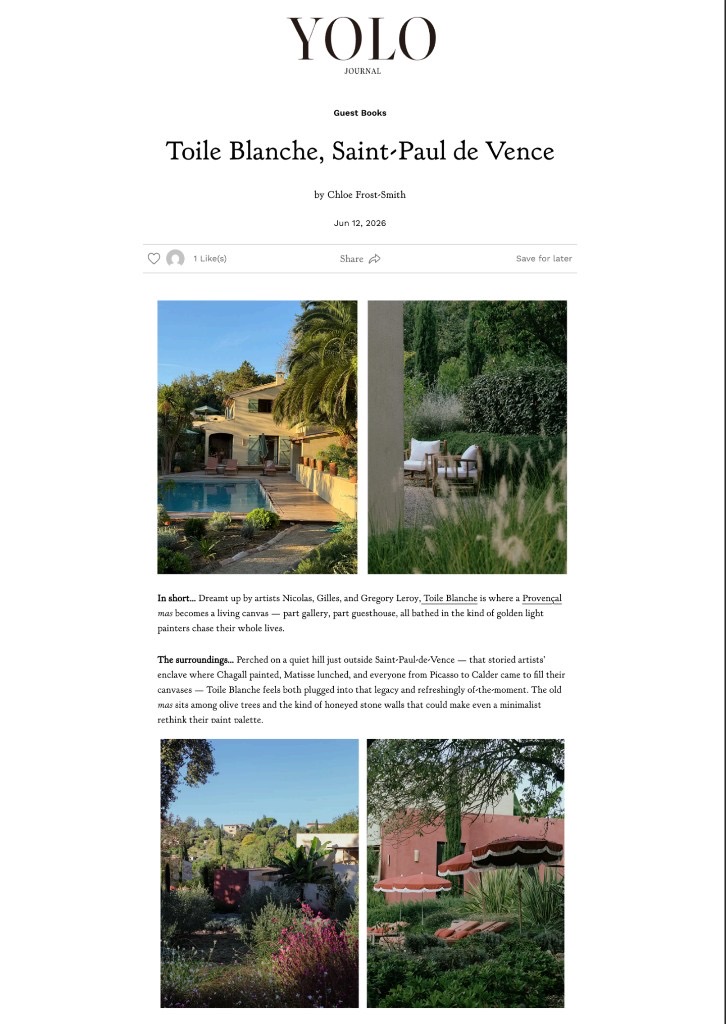 YOLO Journal Online (US), Toile Blanche press coverage